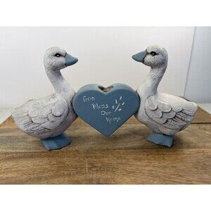 Vintage Goose Taper Candle Holder Ceramic God Bless Our Home Geese Ducks